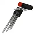 Hosszított torx kulcs, gömbfejű, 9db, furatos, műanyag markolat